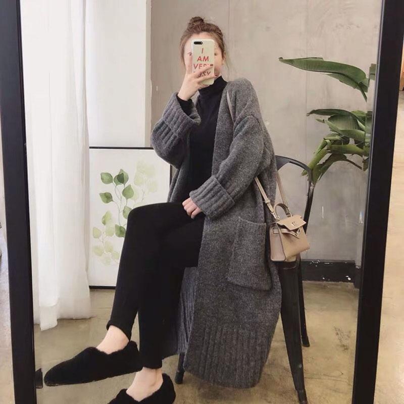 Korean Version of The Spring and Autumn New Women's Casual Loose Loose Slim Mid-length Knitted Cardigan All-match Sweater