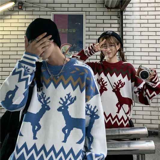 WTEMPO Christmas Couple Sweater Men Soft Casual Knitted Sweater Winter Ladies Warm Pullover