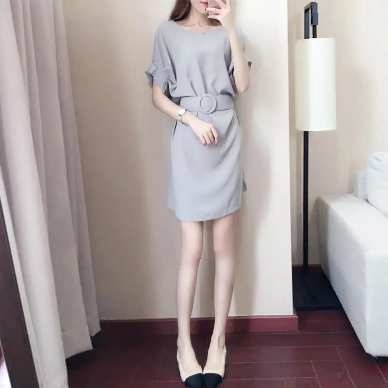 Women Summer Dress Slim A-line Dress OL Elegant Plus Size Dress with Belt