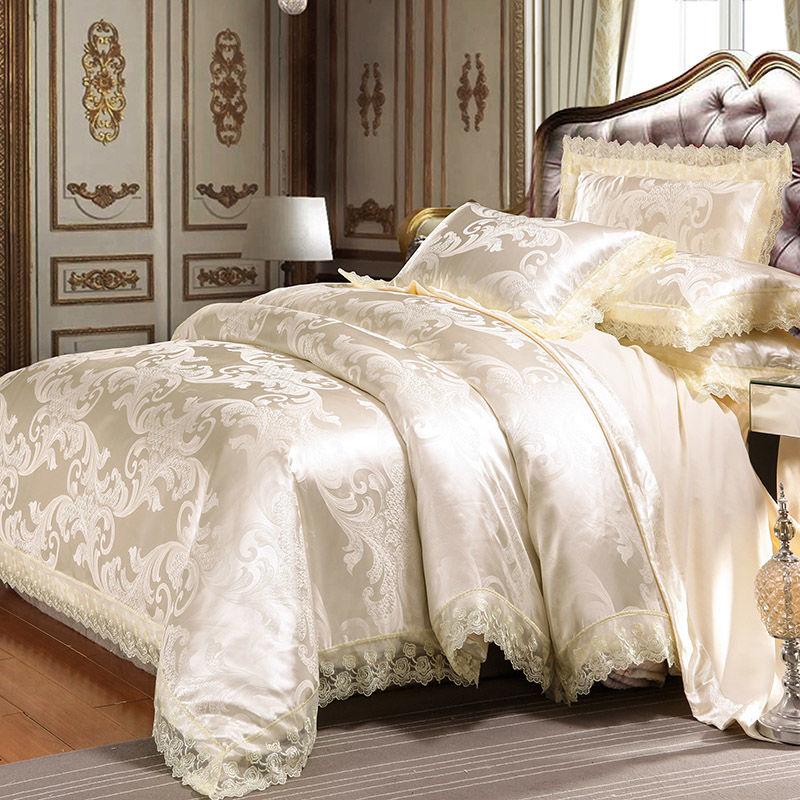 Euro Style Jacquard Bedding Set Lace Comforter Cover Blanket Cover Flat Sheet Set Pillowcases
