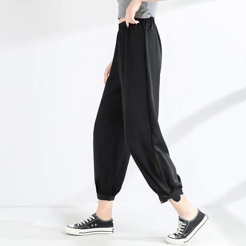 Ice Silk Bloomers Women Chiffon Summer Fat Ladies Thin Pants Loose and Thin Waist Nine-point Casual Pants