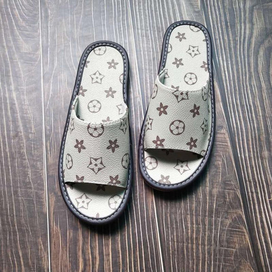 Home leather slippers men and women couples floor bathroom non-slip waterproof sandals and slippers