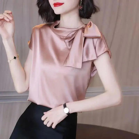Women's Summer Chiffon Top Loose Large Size Solid Color Short Sleeve Top