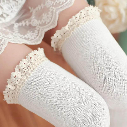 Slim Lace Lace Knee Sock Female College Vesicle Flower Vertical Bowl Socks High Stockings Leg Warmers