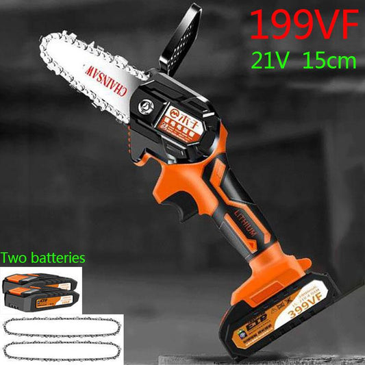 199VF Electric Chain Saw Set with Two Batteries 15cm Cordless Pruning Saw One-handed Logging Saw Garden Tools