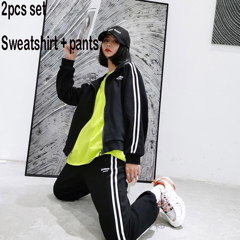 Two Pcs Set Wild Long-sleeved Casual Sweatshirt Set Large Size Spring and Autumn Women's Clothing