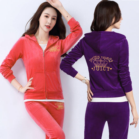2pcs/set Spring/Fall Women's Velvet Fabric Tracksuits Velour Suit Women Track Suit Hoodies and Pants 2 Piece Set Outfits Sportswear