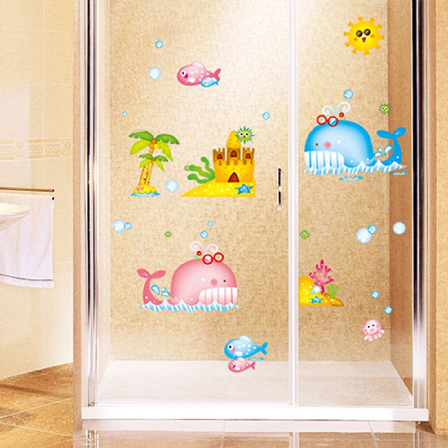Cartoon sea bottom cute whale wall stickers porch background decoration self-adhesive wall sticker