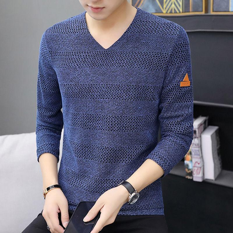 Long-sleeved T-shirt Men's Autumn and Winter Warm and Comfortable Tops Plus Size Men's V-neck Bottoming Shirt Men