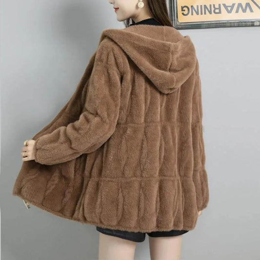 Autumn and Winter Models of Imitation Mink Velvet Fur Coat Loose Mink Fur Coat Women's Hooded Thickening