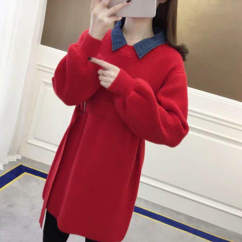 Autumn and Winter Long Loose Sweater Solid Color Knitted Pullover Bottoming Shirt Fashion Simple Women's Sweater