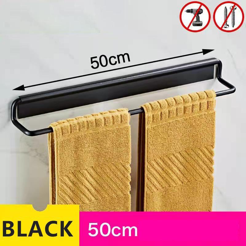Towel Holder Rack Rail Hanging Space Aluminum Wall-mounted Slippers Rack on The Wall Single Pole Nail-free Bathroom Toilet Bath Towel Organization