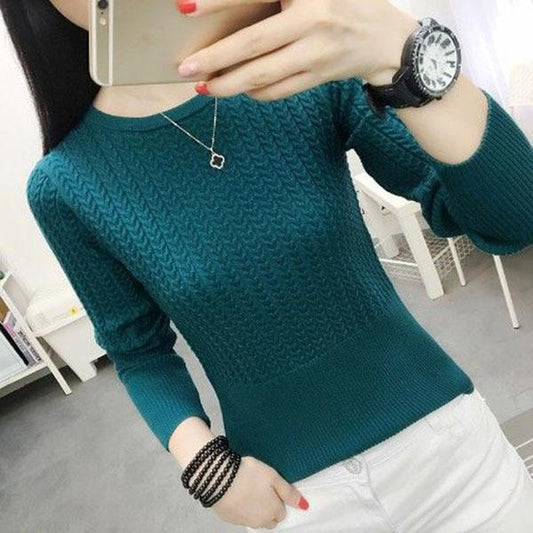Autumn and Winter Round Neck Thread Bottoming Shirt Long Sleeve Knitted Sweater Fashion Casual Women's Top