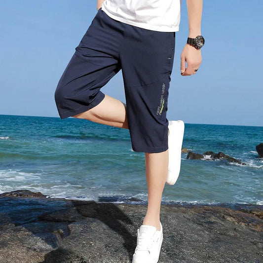 Men's Summer Outer Wear Ice Silk Shorts Loose Cropped Pants Thin Section Plus Size Casual Sports Quick-drying Outer Wear Shorts