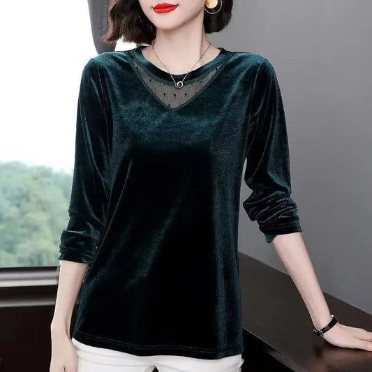 Women's Spring and Autumn Round Neck T-Shirt Solid Color Large Size Loose Long Sleeve Top