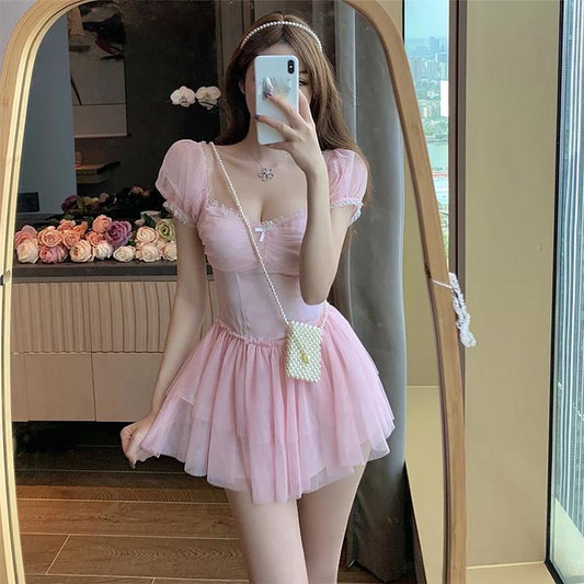 Spring and Summer Women's French Fluffy Dress Waist Girl Gentle Wind Short Skirt