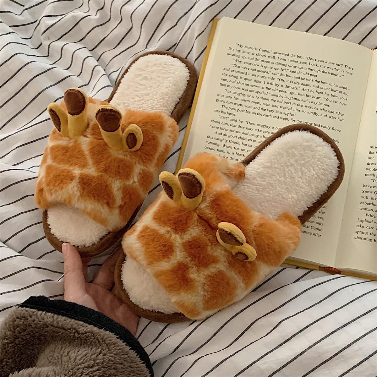 Autumn and Winter Cute Little Antler Cotton Slippers Warm Flat Shoes Indoor Non-slip Cotton Shoes Soft Shoes