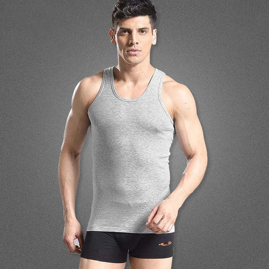 100% Cotton Men's Vest Fitness Stretch Bottoming Shirt Summer Vest Round Neck Sleeveless Vest (2 Pieces)