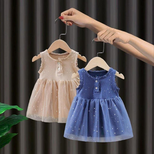Girls Dress Korean Style Summer Dress Yarn Sequins Skirt Baby Princess Dress Baby Skirt Sleeveless Dress Cute Gauze Skirt