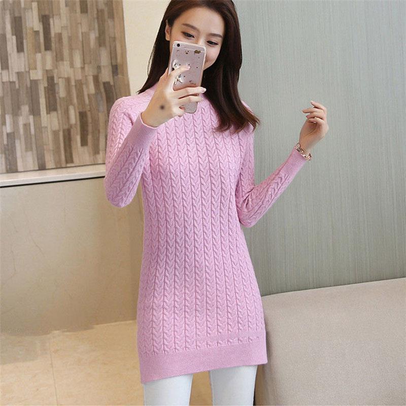 Mid-length Knitted Slim-fit Sweater, Solid Color Padded Bottoming Shirt, Round Neck Dress In Autumn and Winter