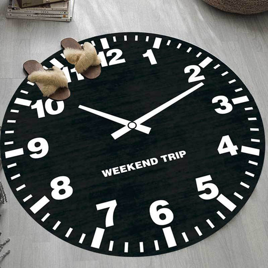 Fashion Modern Simple Round Carpet Personality Black and White Clock Table Pattern Living Room Bedroom Hanging Basket Chair Non-slip Round Mat Carpet