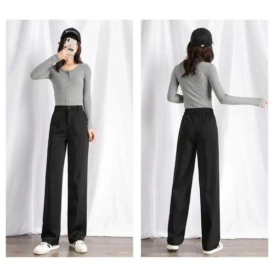 Women's Spring and Autumn Thin Casual Straight-leg Pants High Waist Loose Suit Pants Solid Classic Basic All Match Bottoms