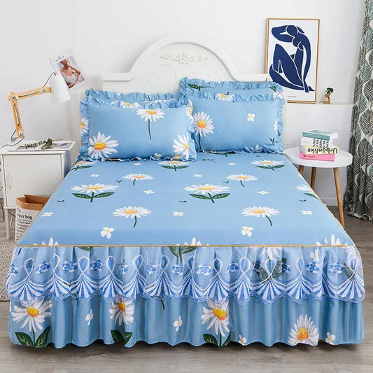 Four Seasons Universal Mattress Cover Thickened Cotton Sanded Mattress Dust-proof Bedspread Korean Lace Bed Skirt Single Piece