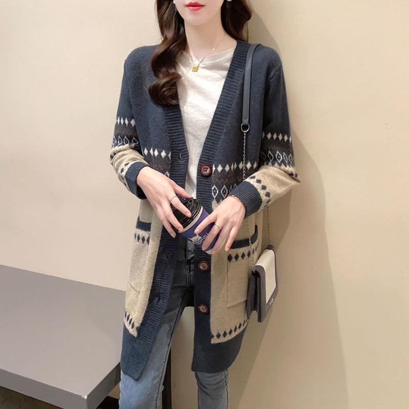 Autumn and Winter Long Cardigan Sweater Loose Knit Casual Jacket Thick Jacquard Female Jacket