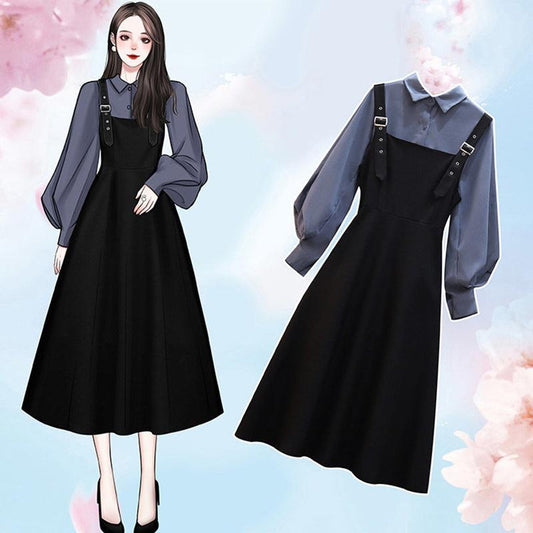 Two-piece Single/large Size Women's Spring Autumn Suit Women's Fashion Shirt Covering Belly Slimming Dress Women