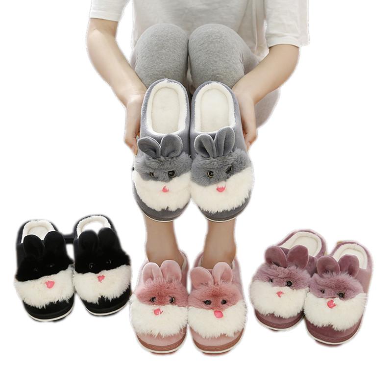 Winter Women Girl Home Slippers Cartoon Rabbit Shoes Bedroom Flat Warm Slippers Indoor Floor Shoes