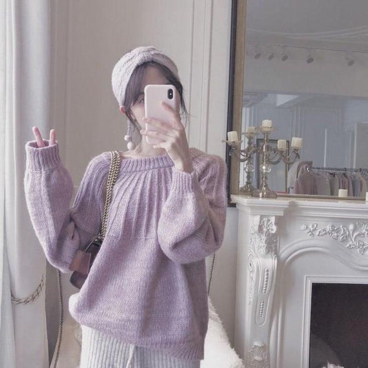 Autumn and Winter Korean Casual Jacket Fashion Loose Knit Sweater Simple Pure Color Youth Female Sweater