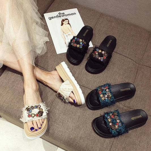 Wedge Platform Sandals Slipper Fashion Outer Wear High Heel Slippers Thick Bottomed Chunky-Heel Women's House Shoes