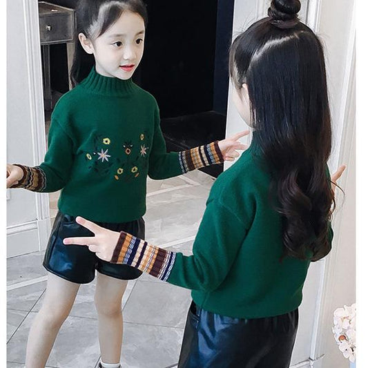 Autumn and Winter Little Girl Fashion Jacket Long-sleeved Hooded Children's Sweater Loose Knitted Cardigan
