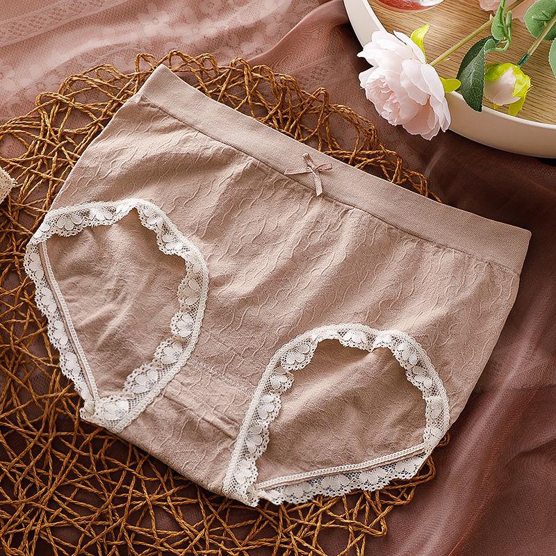 Women's Panties Lace Large Size Abdominal Hip Raise Student Mid-waist Pure Cotton Crotch Ladies Briefs