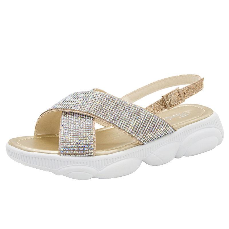 2021 Summer New Sandals Women All-match Casual Soft-soled Flat-heeled Non-slip Sandals Slippers Rhinestone Surface Women