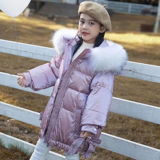 Girls' Windproof and Warm Down Children's Clothing Winter Plus Velvet Thick Padded Jacket