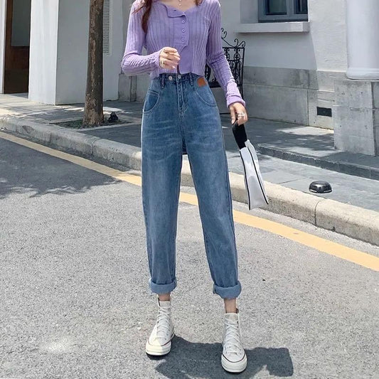 High Waist Loose Radish Jeans Female Harlan Straight Super Thin Old Pants