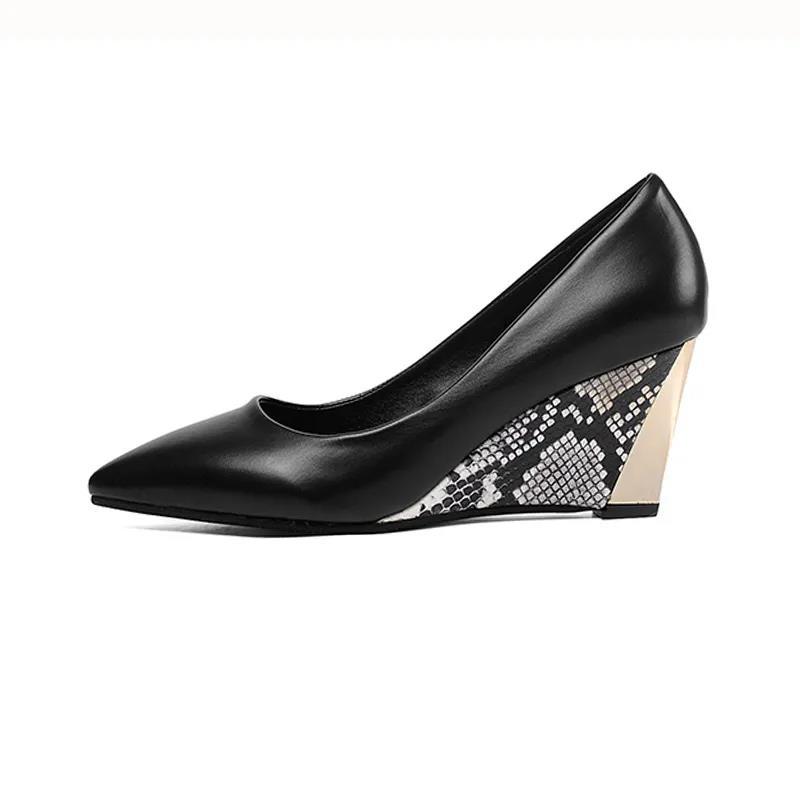 Spring Women's Shoes Pointed Toe High Heels Work Shoes High Heel Wedge Pumps Single Shoes