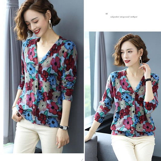 Bohemian Printed Knit Cardigan Women's Artificial Mink Wool Knitted Jacket Oversized Cashmere Cardigan Top