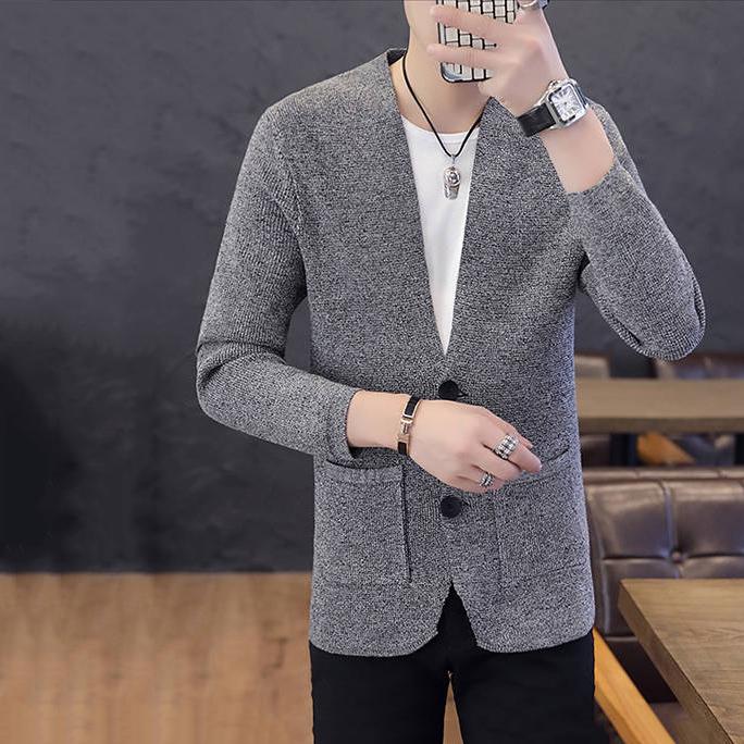 Autumn Jacket Men's Slim Knit Sweater Cardigan Fashion Jacket Men's Casual Handsome Outwear
