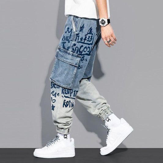 Men Tooling Fashion Loose Trousers Casual Style Jeans Spring Autumn Men Sport Jeans