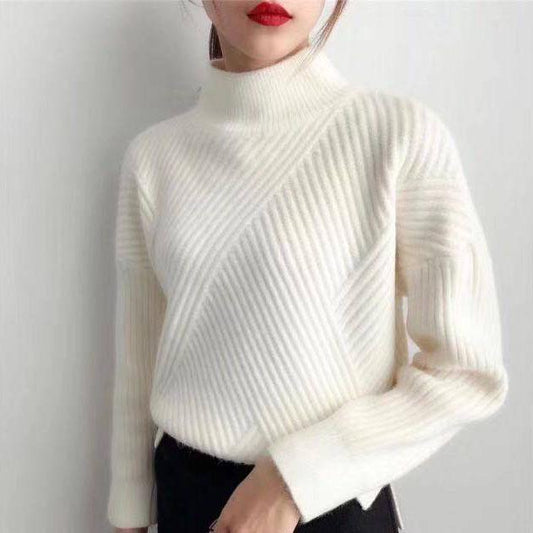Casual Thick Autumn Winter Half Turtleneck Oversize Sweater Pullover Women Thickened Warm Chic Female Loose Knitted Basic Sweaters Pull