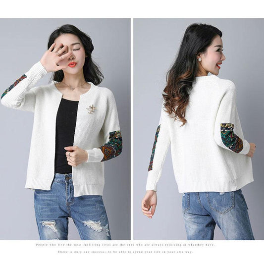 Spring and Autumn Cardigan Short Knitted Top Simple Casual Long Sleeve Sweater Fashion Jacquard Female Jacket