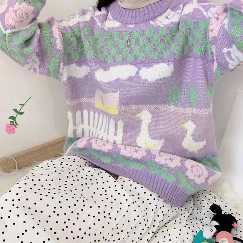 Autumn Winter Women Fashion Sweater Casual Knitting Sweater Round Neck Pullovers Loose Casual Long Sleeve Sweater