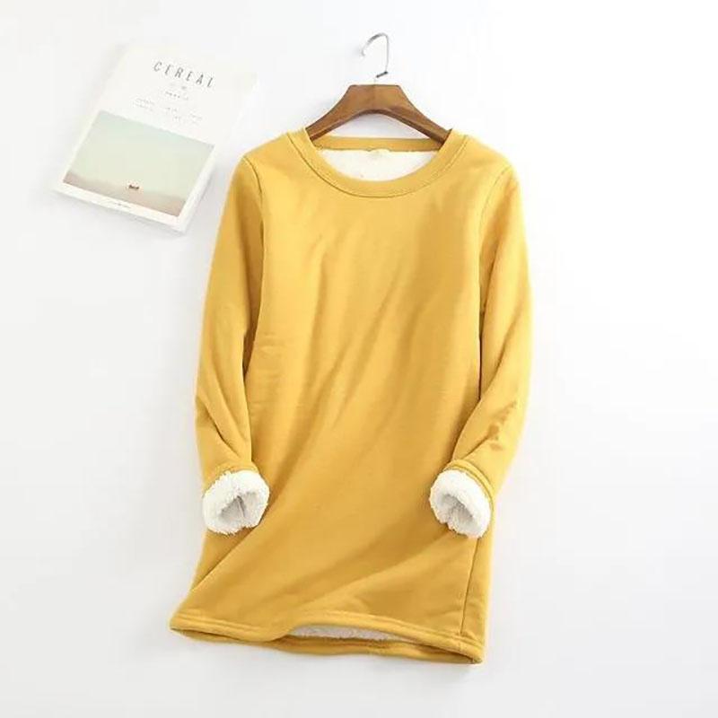 Women's Shirt Top Autumn Winter Plus Size Loose Thickened Velvet Warm Bottoming Round Neck Warm Clothing