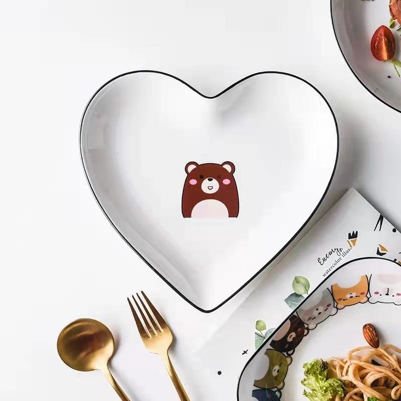 Ceramic Combination Plate Household Cute Cartoon Net Red Rectangular Plate Creative Fruit Rice Plate Square Bowl Tableware