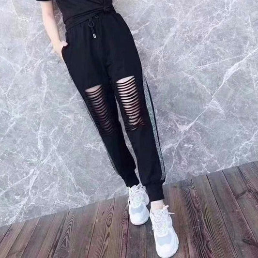 Spring and Summer Elastic Waistband Holes Are Thin Trousers Loose All-match Beam Sports Pants Women Casual Pants
