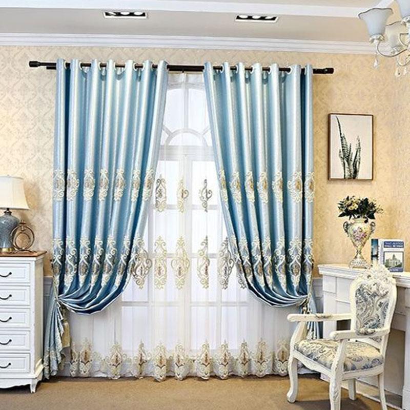 1/2pcs Luxury European-style Embroidered Thick Curtains for Living Room Balcony Bedroom Two-layer Blackout Curtain