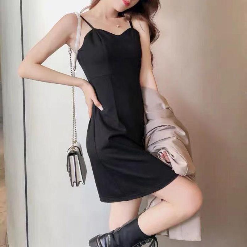 Women's Summer Elegant Temperament Short Dress with A-line Black Drawstring Dress