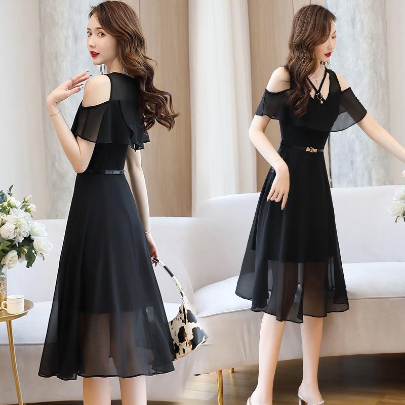 Chiffon Dress Women's Waist Slimming Temperament Strapless Mid-length Skirt A-line Skirt Slimming Chiffon Large Size Dress Mid-length Chiffon Skirt
